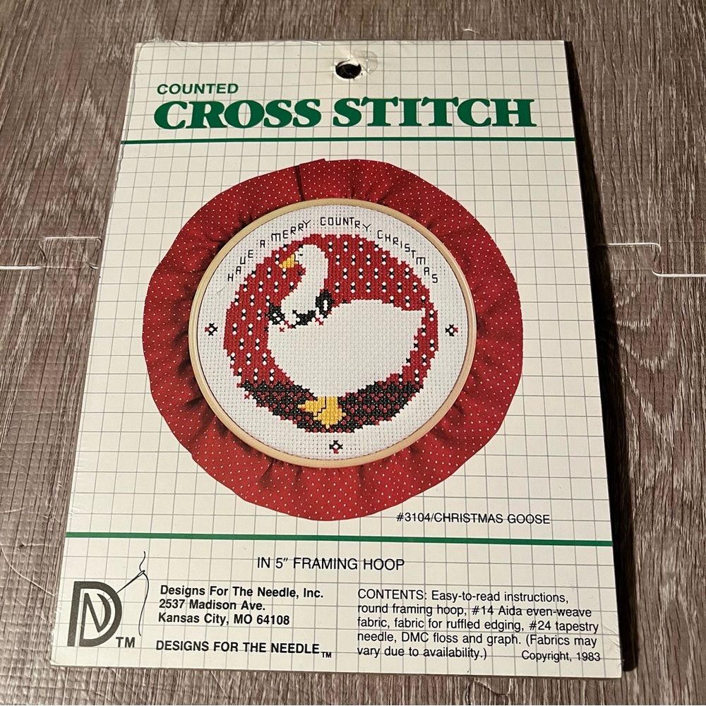 Christmas Goose Cross Stitch Kit 5" Framing Hoop Vintage 1983 SEALED
